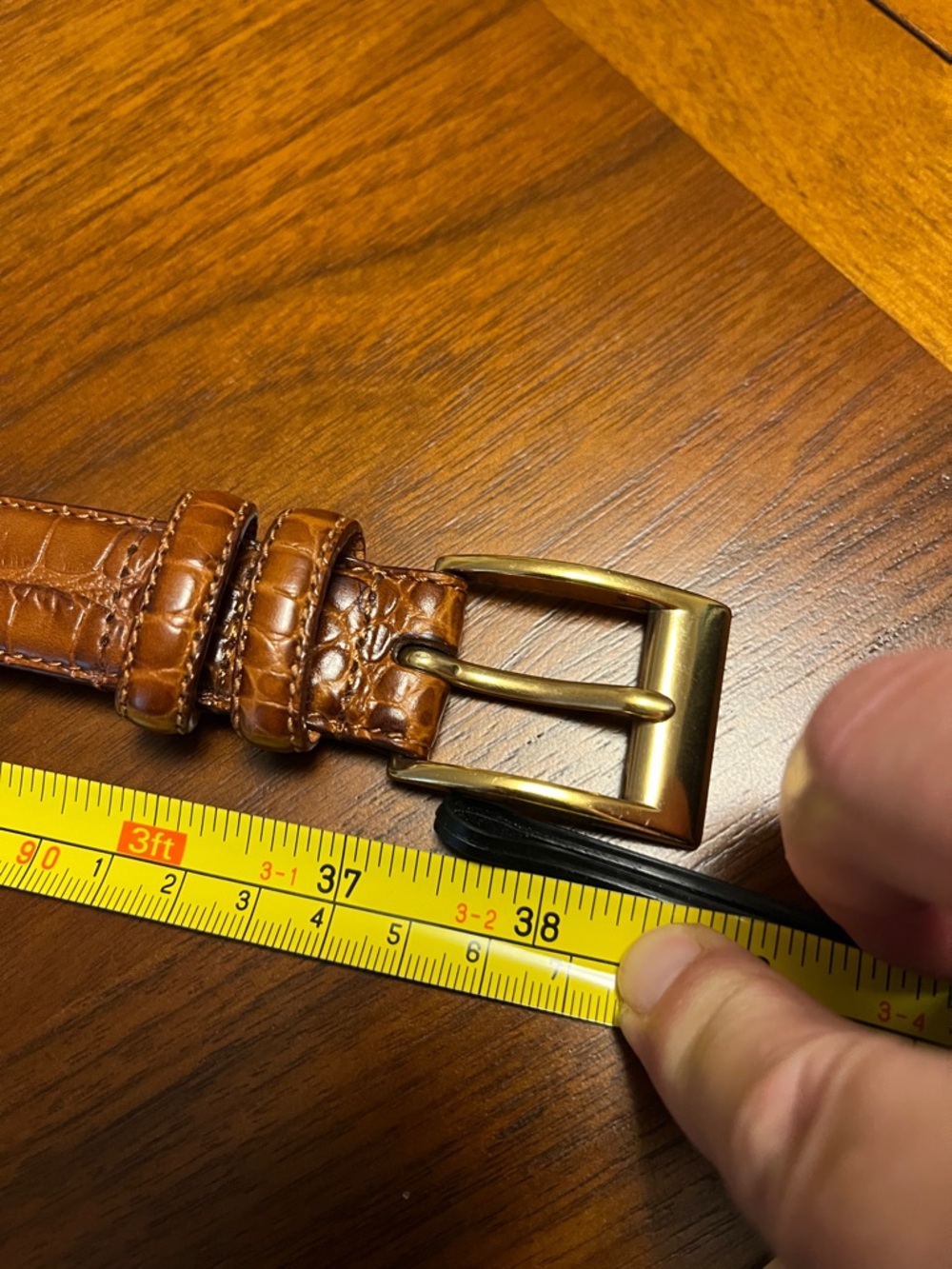 Lauren Ralph Lauren Tan Croc-Embossed Leather Belt with Gold-Tone Buckle, 38 in - Picture 9 of 16
